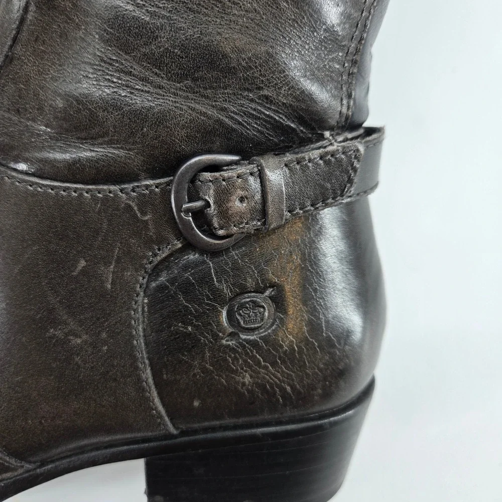 Born Borda Distressed Grey Leather Wide Calf Knee High Riding Boots Womens 8.5 M